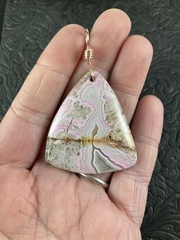 Triangular Pink and Beige Mexico Crazy Lace Agate Stone Pendant Necklace #jdkk1QICld8