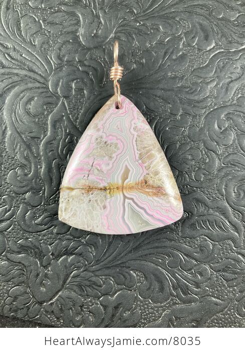 Triangular Pink and Beige Mexico Crazy Lace Agate Stone Pendant Necklace - #jdkk1QICld8-4