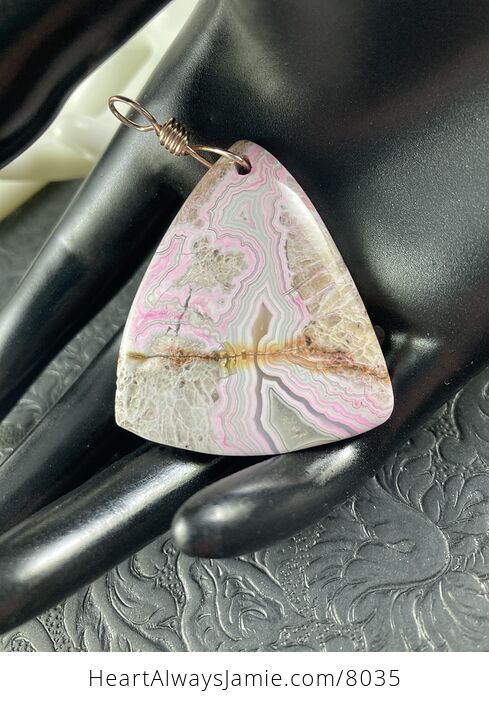 Triangular Pink and Beige Mexico Crazy Lace Agate Stone Pendant Necklace - #jdkk1QICld8-7