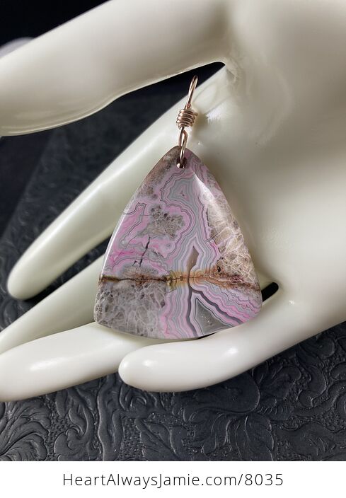 Triangular Pink and Beige Mexico Crazy Lace Agate Stone Pendant Necklace - #jdkk1QICld8-6