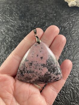 Triangular Pink and Black Rhodonite Stone Jewelry Pendant Crystal Ornament #XDCeWX2QEj0