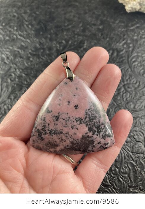 Triangular Pink and Black Rhodonite Stone Jewelry Pendant Crystal Ornament - #XDCeWX2QEj0-1