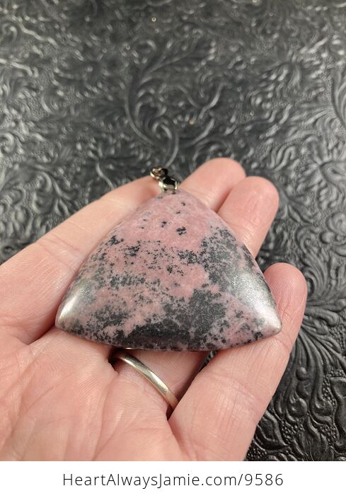 Triangular Pink and Black Rhodonite Stone Jewelry Pendant Crystal Ornament - #XDCeWX2QEj0-2