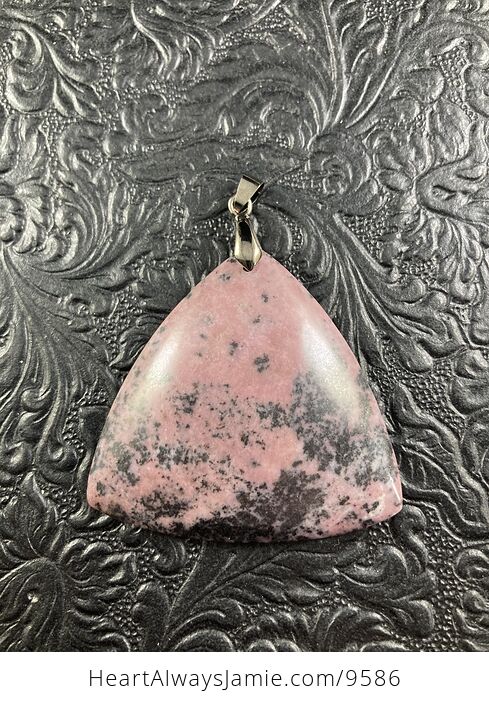 Triangular Pink and Black Rhodonite Stone Jewelry Pendant Crystal Ornament - #XDCeWX2QEj0-4