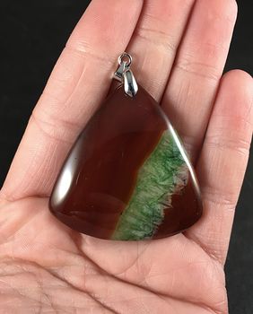 Triangular Red and Brown and Green Druzy Agate Stone Pendant #PNKSMicFtOM