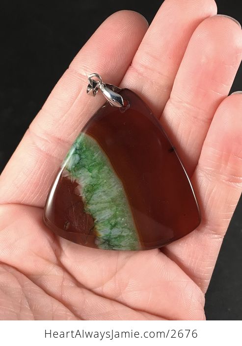 Triangular Red and Brown and Green Druzy Agate Stone Pendant Necklace - #PNKSMicFtOM-2