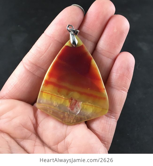 Triangular Red and Yellow Stone Pendant Necklace - #NV6dtT08gzg-2
