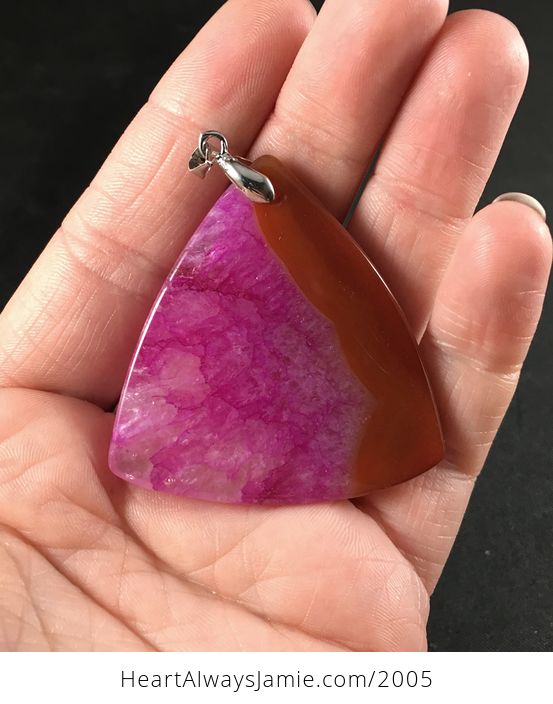 Triangular Reddish Brown and Pink Druzy Agate Stone Pendant Necklace - #7zF7SoQtboo-2