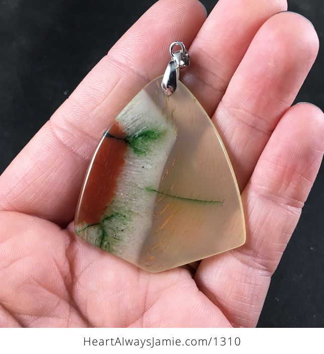 Triangular Semi Transparent Beige Brown and Green Druzy Agate Stone Pendant Necklace - #QAX92pLti0k-2