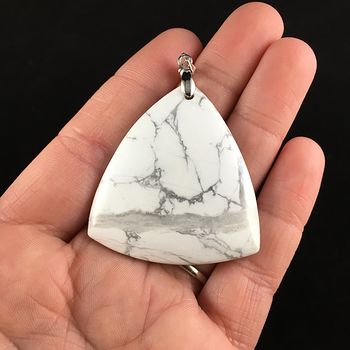 Triangular White Howlite Stone Jewelry Pendant #jfO0xXRz0KY