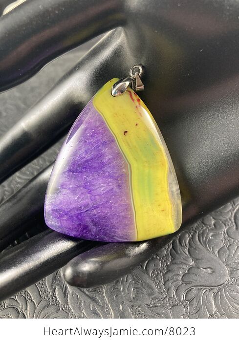 Triangular Yellow and Purple Druzy Stone Agate Jewelry Pendant - #FeyGS85yISE-2