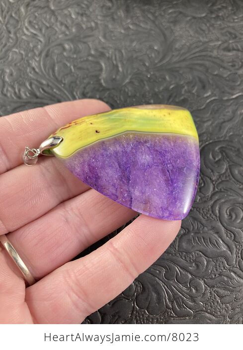 Triangular Yellow and Purple Druzy Stone Agate Jewelry Pendant - #FeyGS85yISE-7