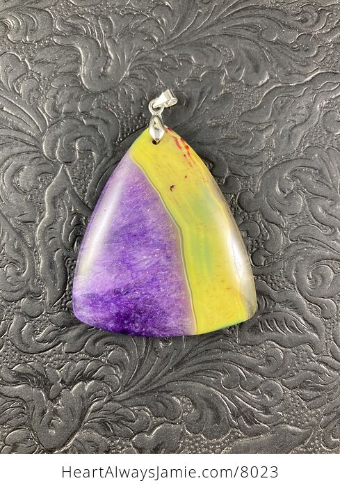 Triangular Yellow and Purple Druzy Stone Agate Jewelry Pendant - #FeyGS85yISE-4