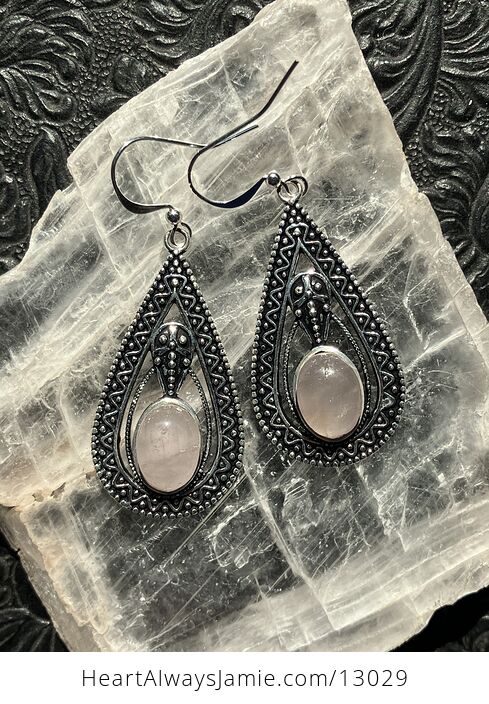 Trilobyte Rose Quartz Crystal Stone Jewelry Earrings - #SfGkFJqq2RE-2