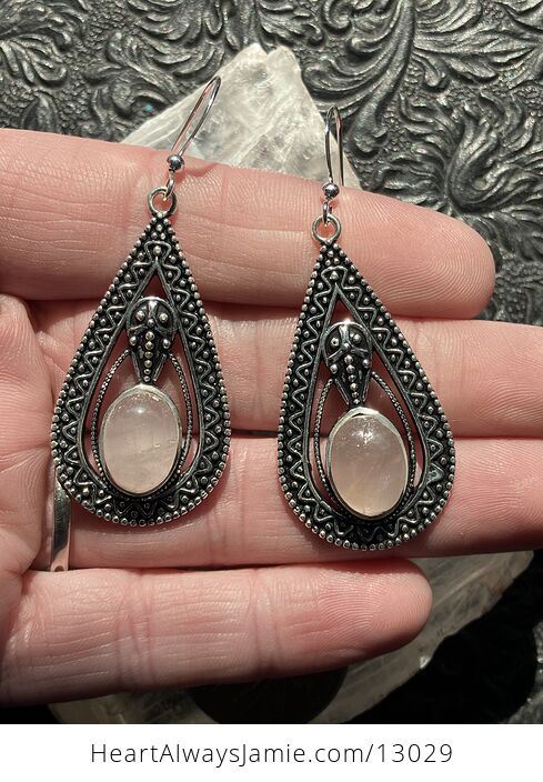 Trilobyte Rose Quartz Crystal Stone Jewelry Earrings - #SfGkFJqq2RE-4