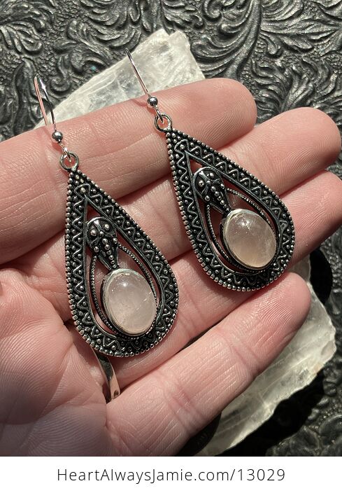 Trilobyte Rose Quartz Crystal Stone Jewelry Earrings - #SfGkFJqq2RE-5