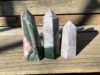 Trio of Pink Green and Lavender Ocean Sea Oj Jasper Tower Crystals #90NdgnF2wv8