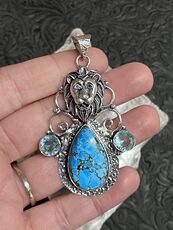 Turquoise and Blue Topaz Lion Pendant Stone Crystal Jewelry #HNOKlu88oSM