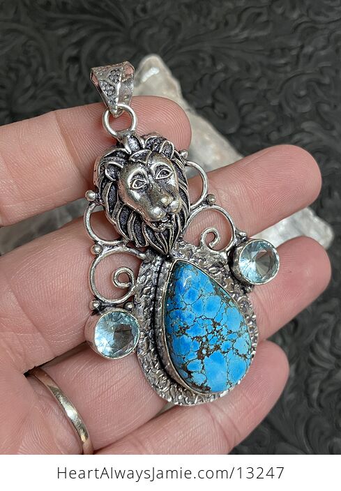 Turquoise and Blue Topaz Lion Pendant Stone Crystal Jewelry - #HNOKlu88oSM-2