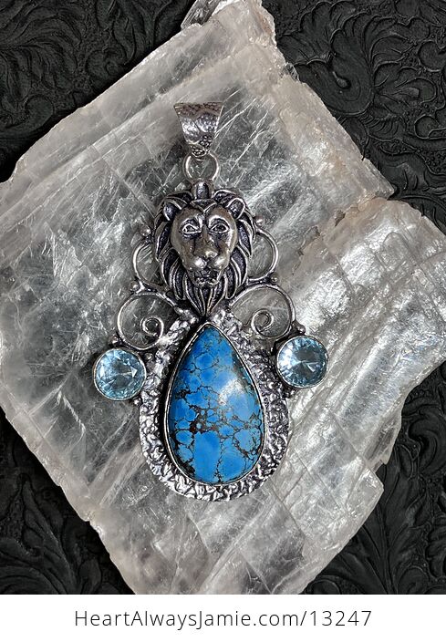 Turquoise and Blue Topaz Lion Pendant Stone Crystal Jewelry - #HNOKlu88oSM-5