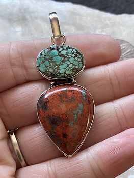 Turquoise Color Treated Magnesite and Sonora Sunset or Sonora Sunrise Chrysocolla Stone Crystal Jewelry Pendant #ZTUb4yamWag
