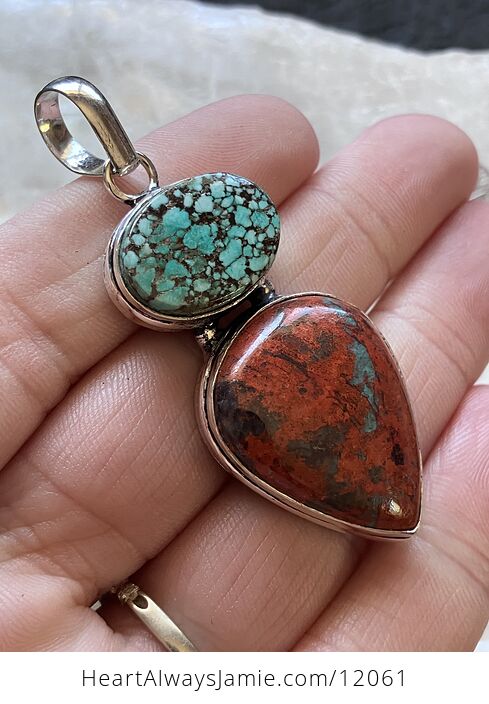 Turquoise Color Treated Magnesite and Sonora Sunset or Sonora Sunrise Chrysocolla Stone Crystal Jewelry Pendant - #ZTUb4yamWag-2