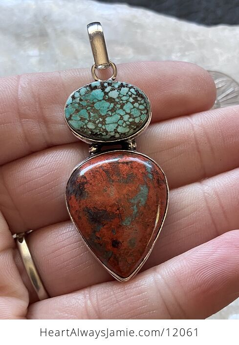 Turquoise Color Treated Magnesite and Sonora Sunset or Sonora Sunrise Chrysocolla Stone Crystal Jewelry Pendant - #ZTUb4yamWag-1