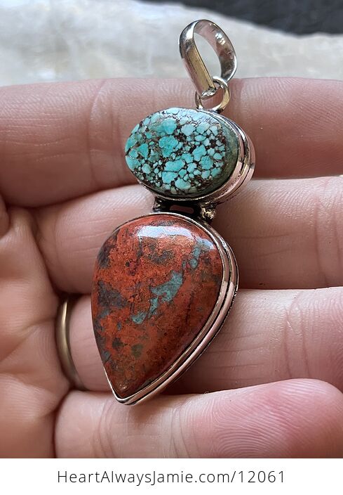 Turquoise Color Treated Magnesite and Sonora Sunset or Sonora Sunrise Chrysocolla Stone Crystal Jewelry Pendant - #ZTUb4yamWag-3