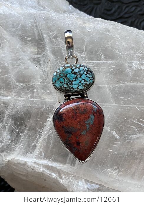 Turquoise Color Treated Magnesite and Sonora Sunset or Sonora Sunrise Chrysocolla Stone Crystal Jewelry Pendant - #ZTUb4yamWag-6