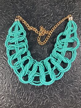 Turquoise Colored Beaded Braided Necklace #FwXpuB4Ul8Y