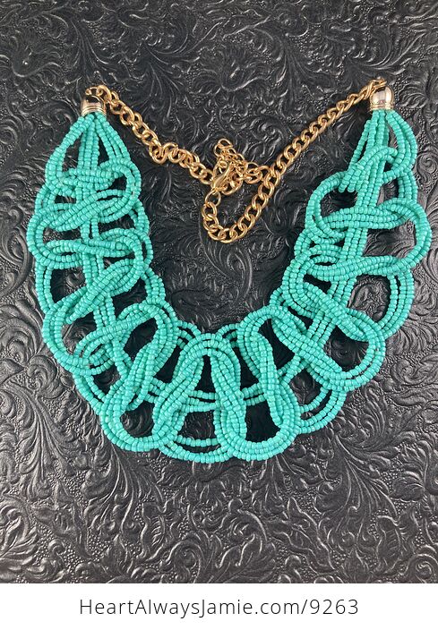 Turquoise Colored Beaded Braided Necklace - #FwXpuB4Ul8Y-1