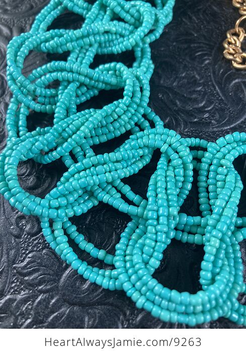 Turquoise Colored Beaded Braided Necklace - #FwXpuB4Ul8Y-2