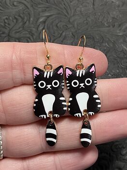 Tuxedo Cat Dangly Tail Earrings #bmAsBY2IDxg