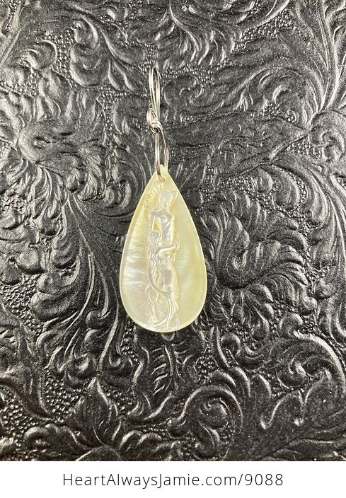 Two Carved Mermaids in Mother of Pearl Shell Pendant Jewelry - #6SfvJyB3nK8-4