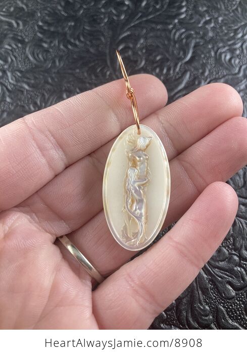 Two Carved Mermaids in Mother of Pearl Shell Pendant Jewelry - #A23r9NVJCBA-1