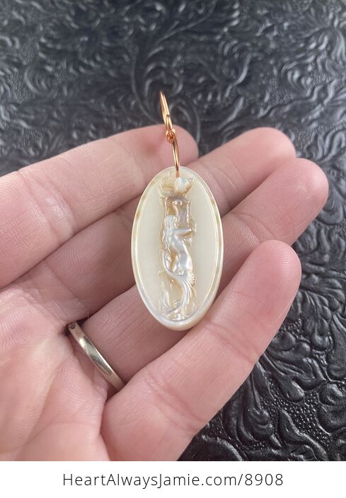 Two Carved Mermaids in Mother of Pearl Shell Pendant Jewelry - #A23r9NVJCBA-2