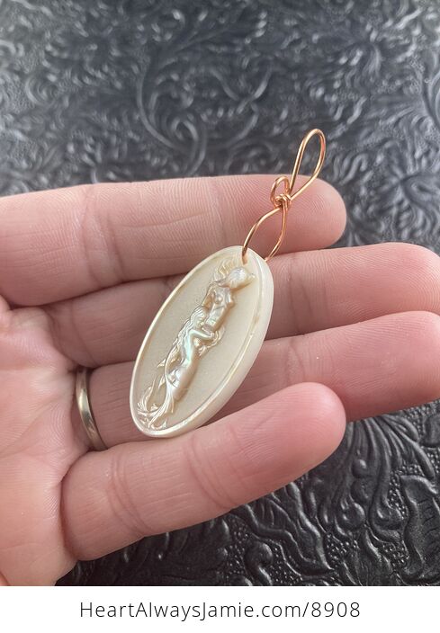 Two Carved Mermaids in Mother of Pearl Shell Pendant Jewelry - #A23r9NVJCBA-3
