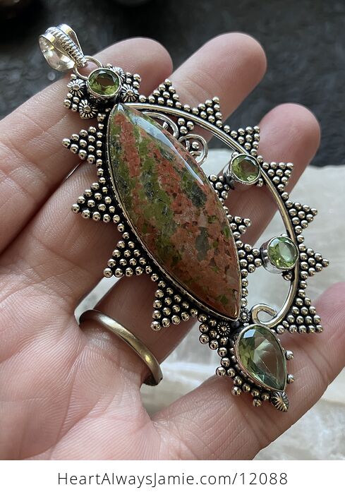 Unakite and Peridot Stone Jewelry Crystal Pendant - #99goPAHqqVc-3