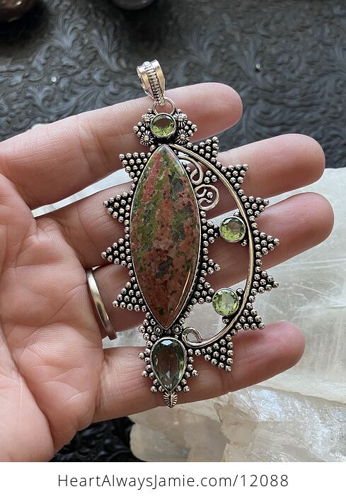 Unakite and Peridot Stone Jewelry Crystal Pendant - #99goPAHqqVc-2