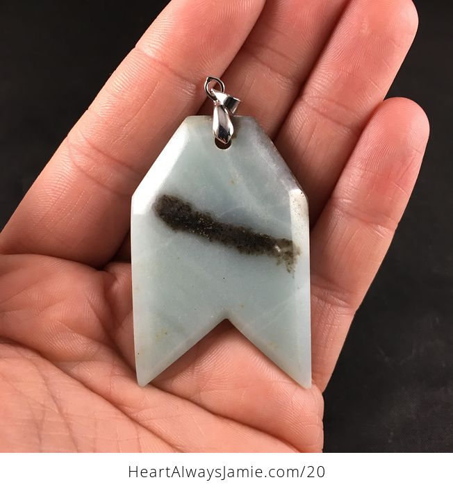 Unique Arrow Shaped Blue and Brown Natural Amazonite Jasper Stone Pendant - #k50fL9BfJd8-1