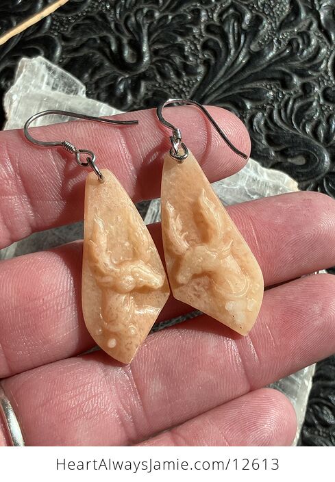 Unique Carved Christmas Reindeer Earrings in Orange Jasper Stone Crystal Jewelry - #US4YGJm0lJA-1