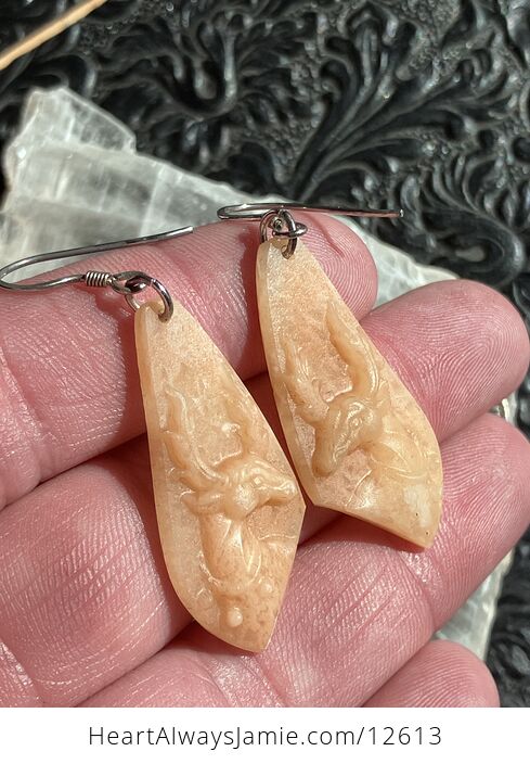 Unique Carved Christmas Reindeer Earrings in Orange Jasper Stone Crystal Jewelry - #US4YGJm0lJA-4