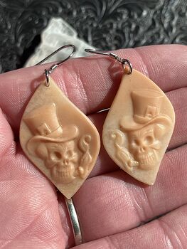 Unique Smoking Skull with Top Hat Earrings in Orange Jasper Stone Crystal Jewelry #gI9Eu4rCvdE