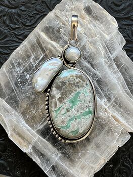 Variscite and Pearl Crystal Stone Jewelry Pendant #782fPdQNlIk