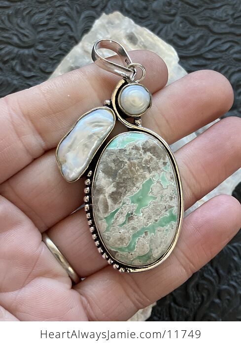 Variscite and Pearl Crystal Stone Jewelry Pendant - #782fPdQNlIk-2