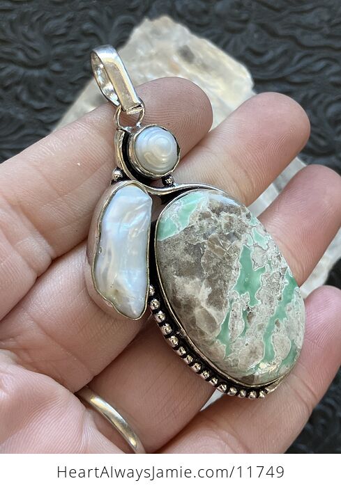 Variscite and Pearl Crystal Stone Jewelry Pendant - #782fPdQNlIk-3