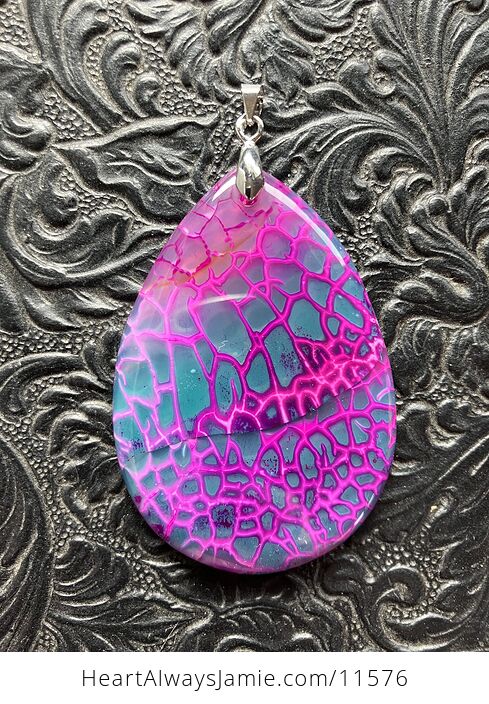 Vibrant Purple and Green Dragon Veins Agate Stone Jewelry Pendant - #m4WmCZUubko-3