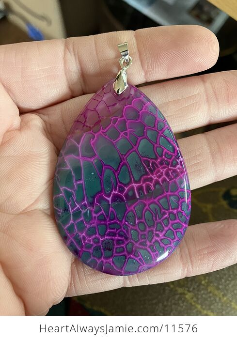 Vibrant Purple and Green Dragon Veins Agate Stone Jewelry Pendant - #m4WmCZUubko-2