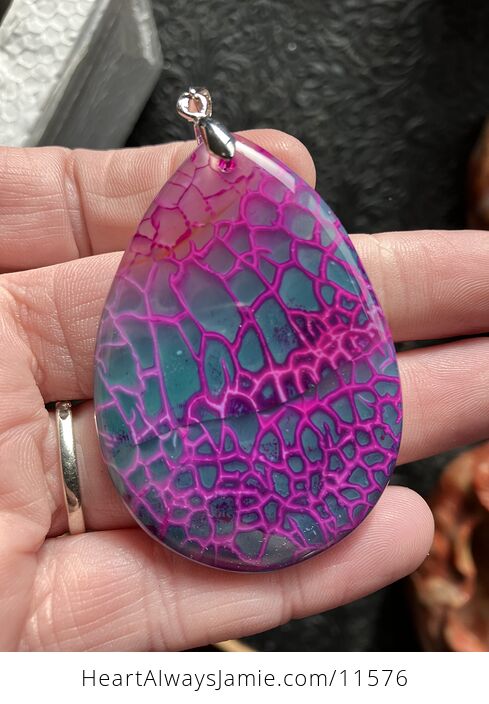 Vibrant Purple and Green Dragon Veins Agate Stone Jewelry Pendant - #m4WmCZUubko-5