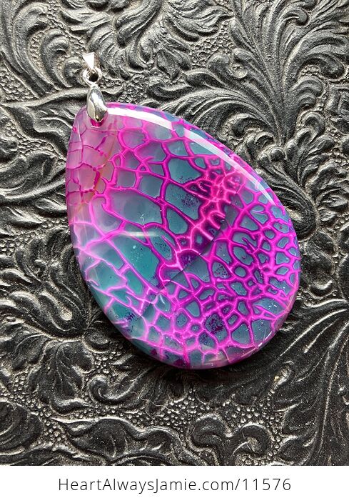 Vibrant Purple and Green Dragon Veins Agate Stone Jewelry Pendant - #m4WmCZUubko-1